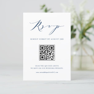 Moderne minimalistische zeemacht blauw huwelijk QR RSVP Kaartje