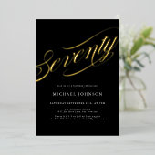 Moderne minimalistische zeventig zwart goud 70e ve folie uitnodiging (Staand Voorkant)