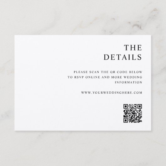 Moderne minimalistische zwart en Ecru bruiloft Informatiekaartje (Voorkant)