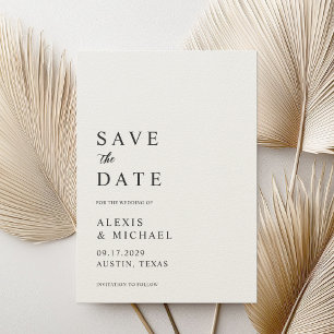 Moderne minimalistische zwart en Ecru bruiloft Save The Date