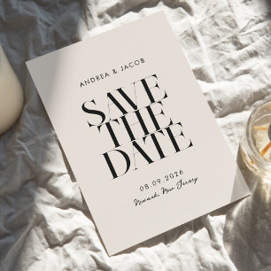 Moderne minimalistische zwart en ivoor chique brui save the date