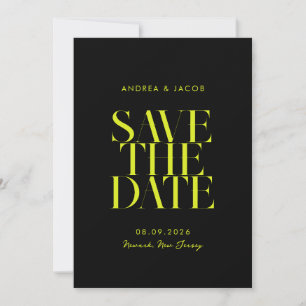 Moderne minimalistische zwart gele chique bruiloft save the date