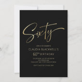 Moderne minimalistische zwart goud 60e verjaardag kaart (Voorkant)