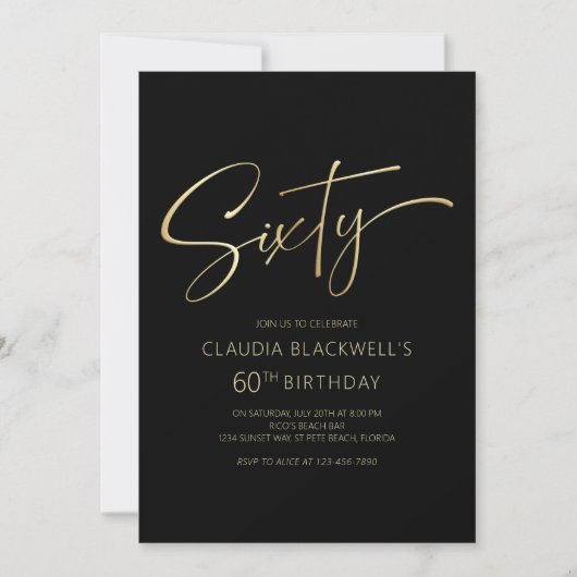 Moderne minimalistische zwart goud 60e verjaardag kaart (Voorkant)
