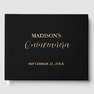 Moderne minimalistische zwart & goud quinceañera gastenboek