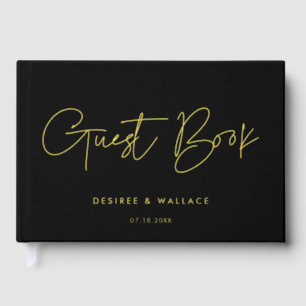 Moderne minimalistische zwart-gouden bruiloft gastenboek