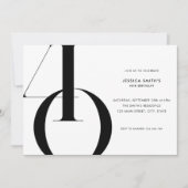 Moderne minimalistische zwart-wit 40e verjaardag kaart (Voorkant)