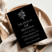 Moderne minimalistische zwart wit bloemenbruiloft kaart