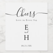 Moderne minimalistische zwart-wit bruiloft juichen wijn etiket (Enkel label)