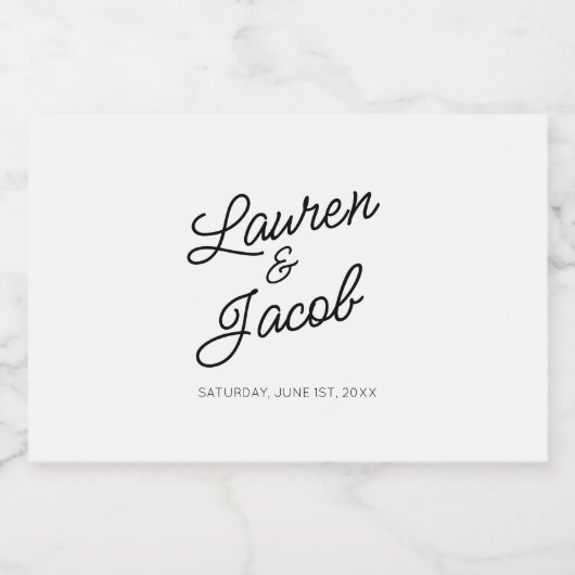 Moderne minimalistische zwart wit bruiloft mini likeurfles etiket (Enkel label)