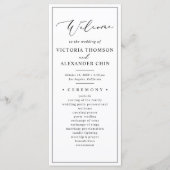 Moderne minimalistische zwart wit bruiloft program programma (Voorkant)