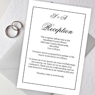 Moderne, minimalistische zwart-wit bruiloft recept informatiekaartje