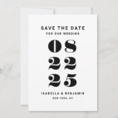 Moderne minimalistische zwart-wit bruiloft save the date (Voorkant)