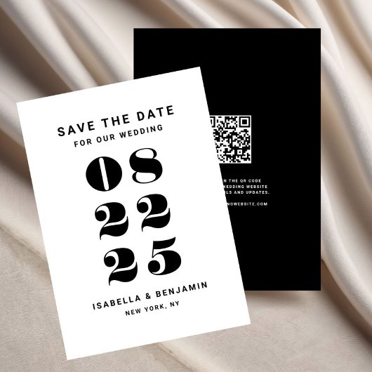 Moderne minimalistische zwart-wit bruiloft save the date