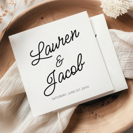 Moderne minimalistische zwart-wit bruiloft servet