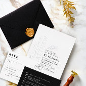 Moderne minimalistische zwart-wit bruiloft zilver folie uitnodiging