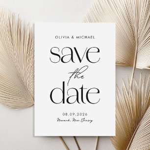 Moderne minimalistische zwart-wit chique bruiloft save the date