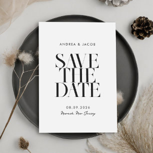 Moderne minimalistische zwart-wit chique bruiloft save the date