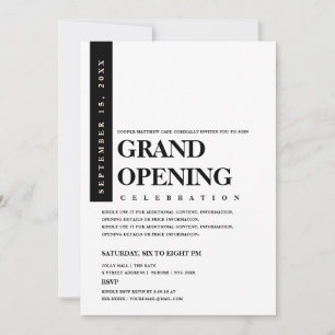 Moderne Minimalistische Zwart & Wit Grand Opening Kaart