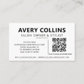 Moderne Minimalistische Zwart-Wit Salon QR-code Visitekaartje (Voorkant)