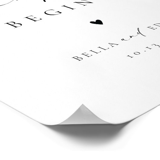 Moderne minimalistische zwart wit welkom bruiloft poster (Hoek)