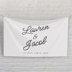 Moderne minimalistische zwart-witte bruiloft spandoek