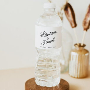 Moderne minimalistische zwart-witte bruiloft waterfles etiket