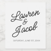 Moderne minimalistische zwart-witte bruiloft wijn etiket (Enkel label)