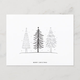 Moderne minimalistische zwart-witte kerstboom briefkaart