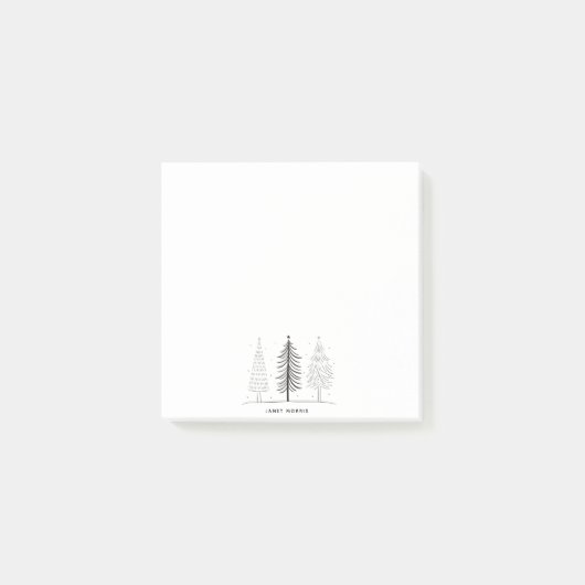 Moderne minimalistische zwart-witte kerstboom post-it® notes (Voorkant)