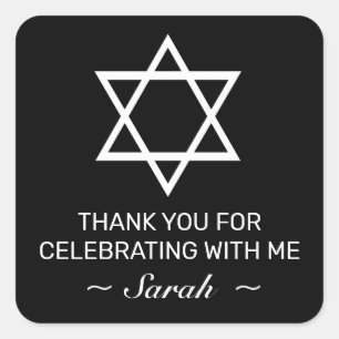 Moderne minimalistische zwarte bar bat mitzvah dan vierkante sticker