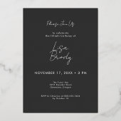 Moderne Minimalistische Zwarte Boog Verjaardag Vij Folie Uitnodiging (Achterkant)