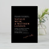 Moderne minimalistische zwarte en echte Folie brui Folie Uitnodiging (Staand Voorkant)