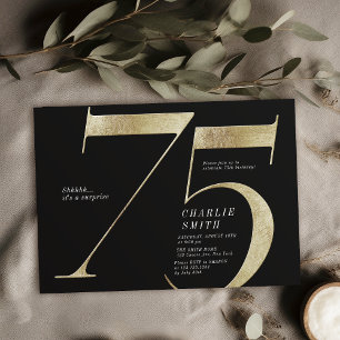 Moderne, minimalistische zwarte en gouden 75ste ve kaart