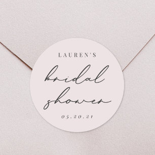 Moderne Minimalistische Zwarte en Roze Bruidsdouch Ronde Sticker