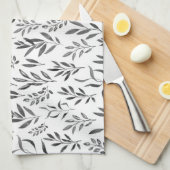 Moderne minimalistische zwarte en witte bladeren theedoek (Quarter Fold)