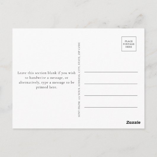 Moderne minimalistische zwarte en witte bruiloft D Briefkaart (Achterkant)