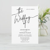 Moderne minimalistische zwarte en witte bruiloft kaart (Staand voorkant)