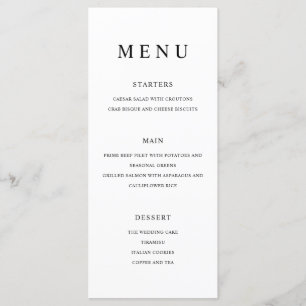 Moderne minimalistische zwarte en witte bruiloft menu