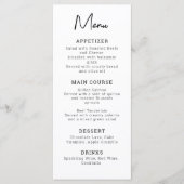 Moderne Minimalistische Zwarte en Witte Bruiloft Menu (Voorkant)
