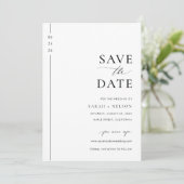 Moderne minimalistische zwarte en witte bruiloft save the date (Staand voorkant)