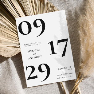 Moderne minimalistische zwarte en witte bruiloft save the date