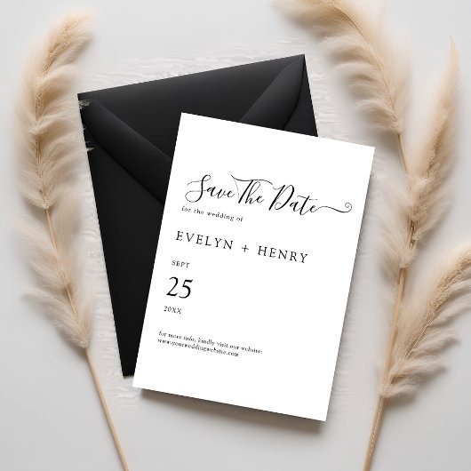 Moderne minimalistische zwarte en witte bruiloft save the date