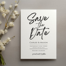 Moderne minimalistische zwarte en witte bruiloft save the date