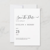 Moderne minimalistische zwarte en witte bruiloft save the date (Voorkant)