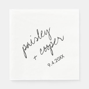 Moderne minimalistische zwarte en witte bruiloft servet