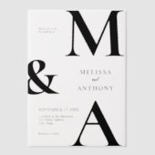 Moderne minimalistische zwarte en witte bruiloft vellum uitnodigingen (Voorkant)