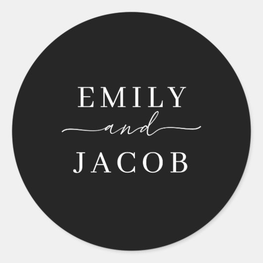 Moderne minimalistische zwarte en witte bruiloften ronde sticker (Voorkant)