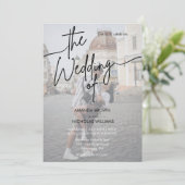 Moderne minimalistische zwarte en witte fotobruilo kaart (Staand voorkant)