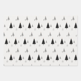 Moderne minimalistische zwarte en witte kerstboom inpakpapier vel